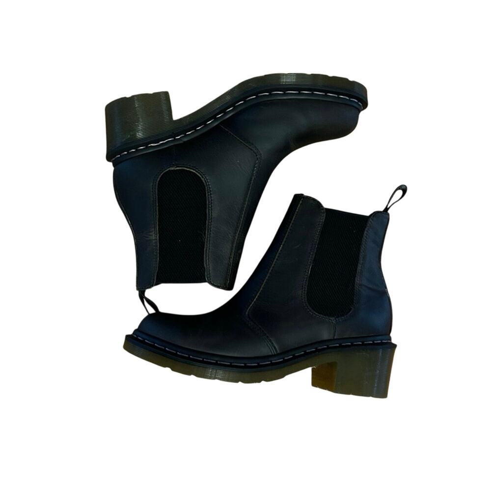 Cadence Dr. Marten’s dark brown leather stacked heel Chelsea boots docs